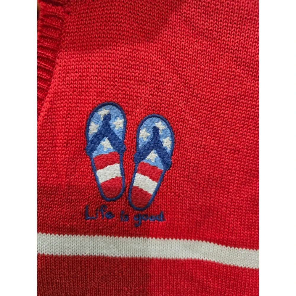 Life is Good Womens Red White Striped Short Sleeve Hooded Sweater Medium - Picture 4 of 9